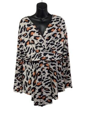 Allegrace Leopard Print Wrap Tunic Top Plus 1X Long Sleeve V-Neck Surplice NWT